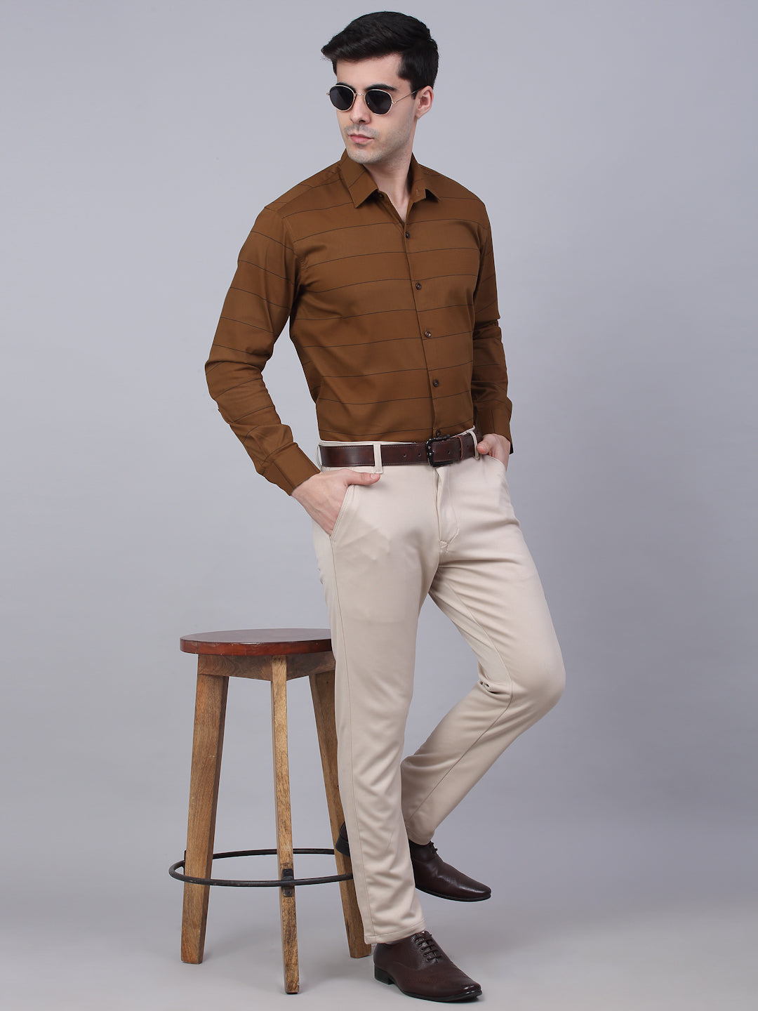 Brown Striped Formal Shirts - Stylish Cotton Mens Shirt