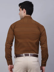 Men's Brown Horizontal Striped Formal Shirt-SF-839