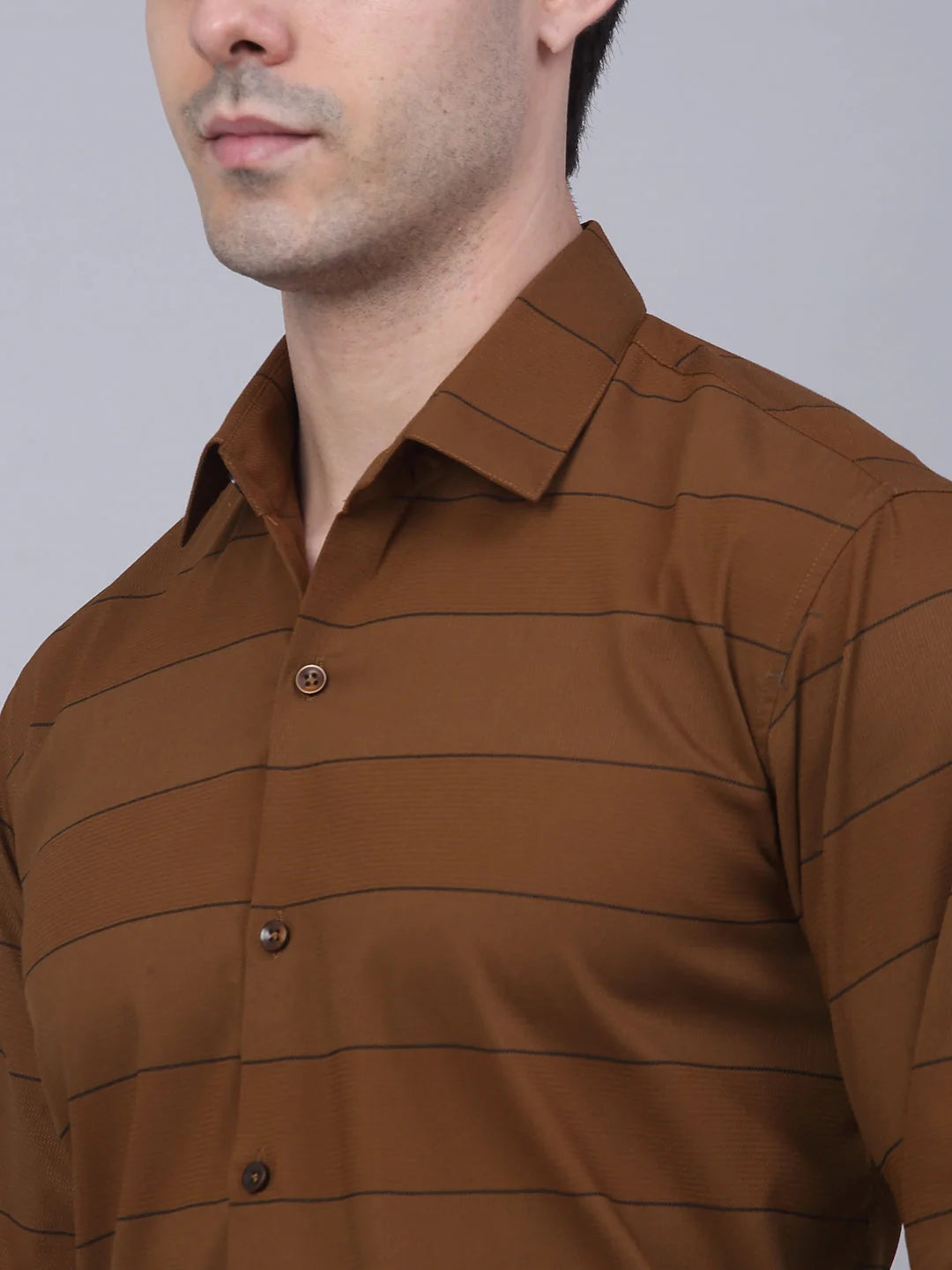 Brown Striped Formal Shirts - Stylish Cotton Mens Shirt