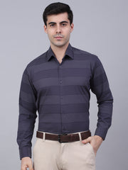 Men's Grey Horizontal Striped Formal Shirt-SF-839