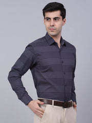 Men's Grey Horizontal Striped Formal Shirt-SF-839