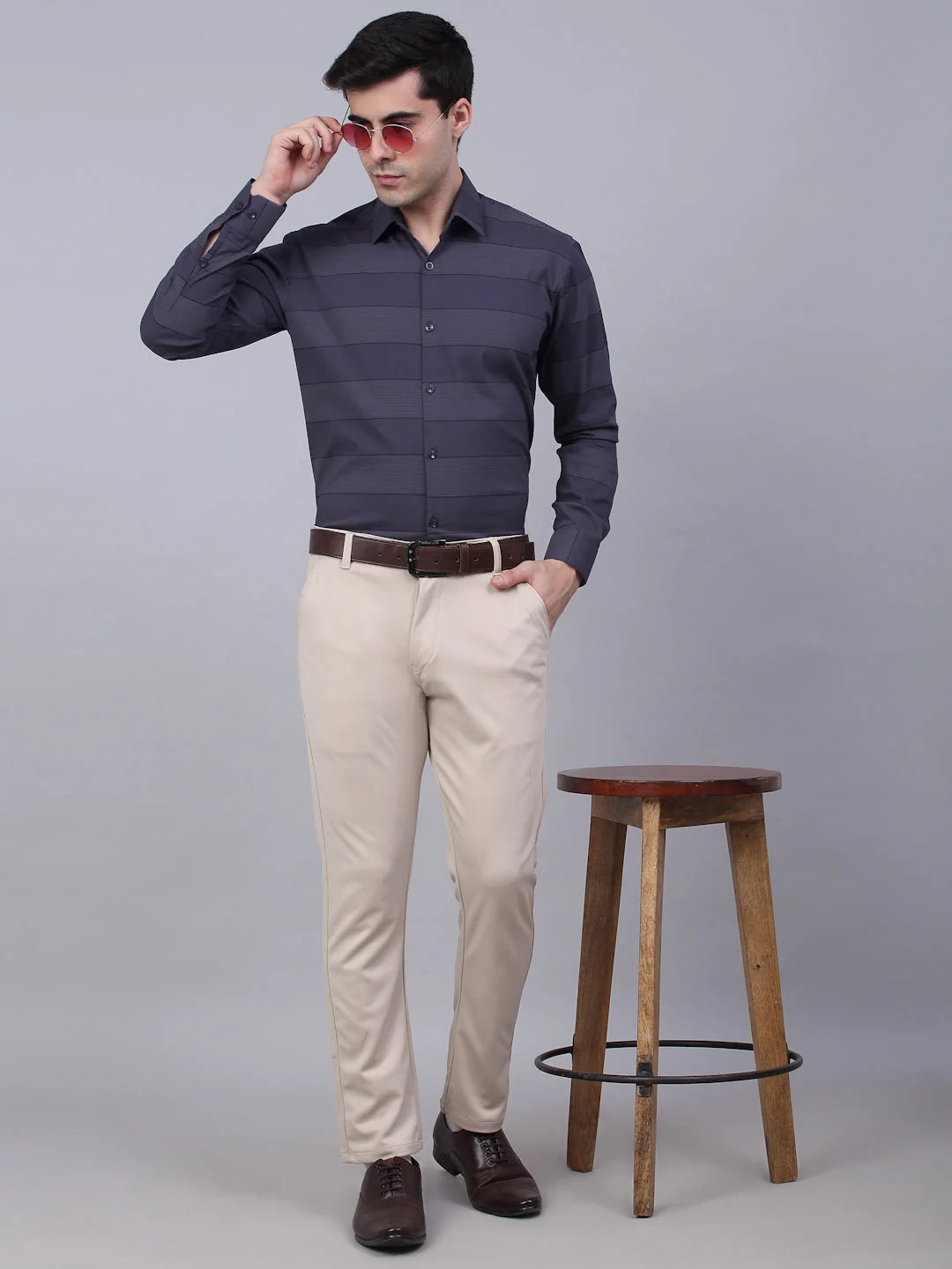 Grey Striped Formal Shirts - Stylish Cotton Mens Shirt