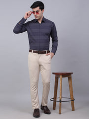 Men's Grey Horizontal Striped Formal Shirt-SF-839