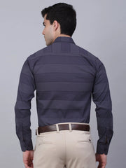 Men's Grey Horizontal Striped Formal Shirt-SF-839