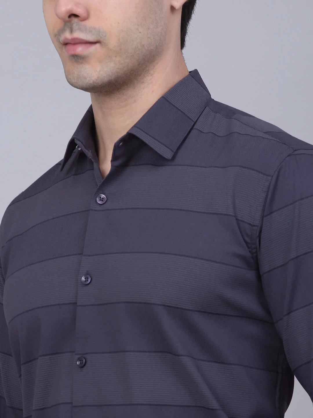Grey Striped Formal Shirts - Stylish Cotton Mens Shirt