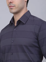 Men's Grey Horizontal Striped Formal Shirt-SF-839
