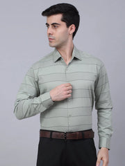 Men's Pista Green Horizontal Striped Formal Shirt-SF-839