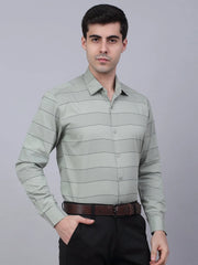 Men's Pista Green Horizontal Striped Formal Shirt-SF-839