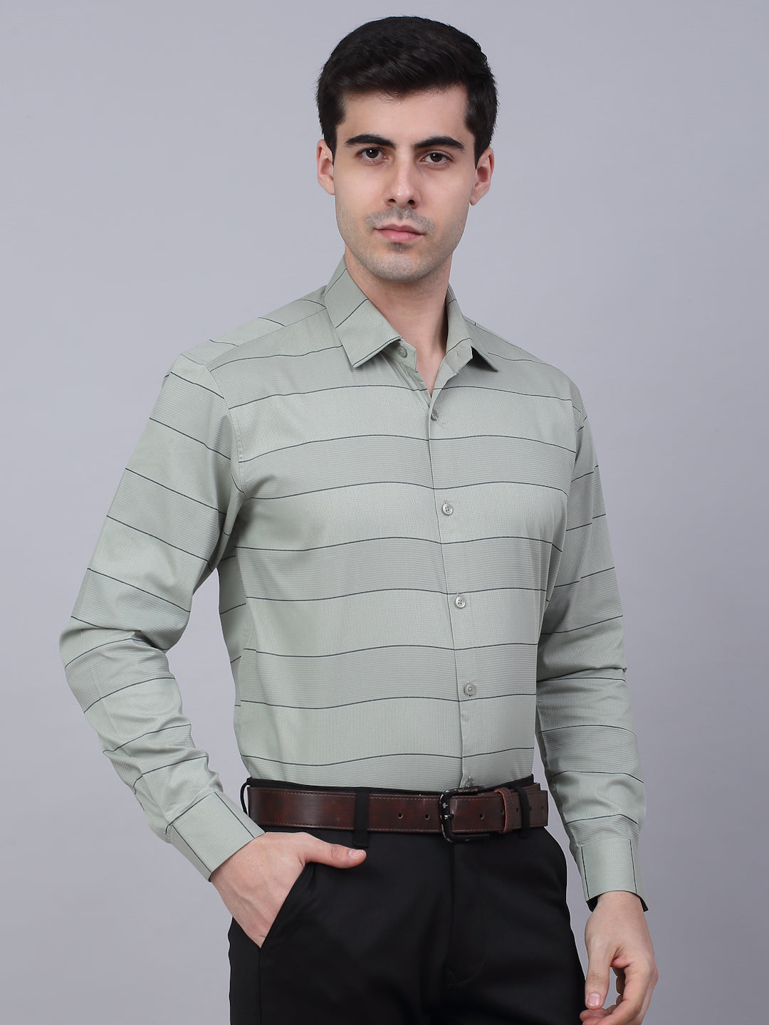 Pista Green Striped Formal Shirts - Stylish Cotton Mens Shirt