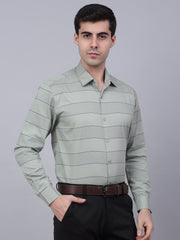 Men's Pista Green Horizontal Striped Formal Shirt-SF-839