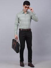 Men's Pista Green Horizontal Striped Formal Shirt-SF-839