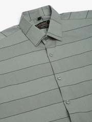 Men's Pista Green Horizontal Striped Formal Shirt-SF-839