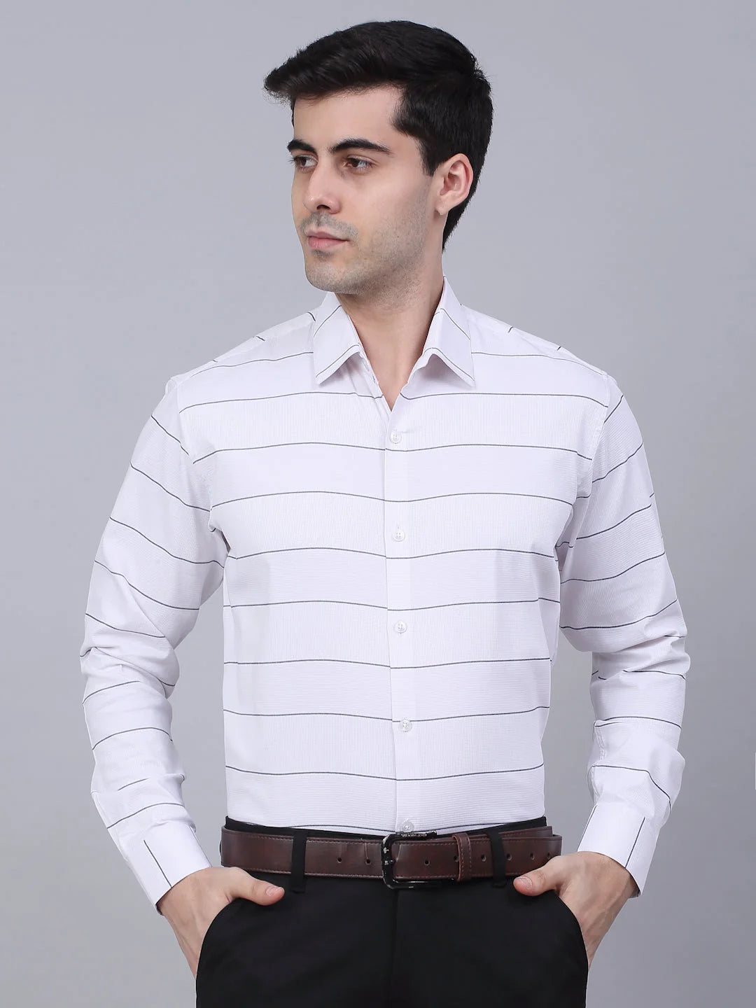 Men's White Striped Formal Shirt | Cotton Mens Shirt