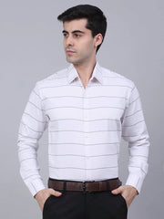 Men's White Horizontal Striped Formal Shirt-SF-839