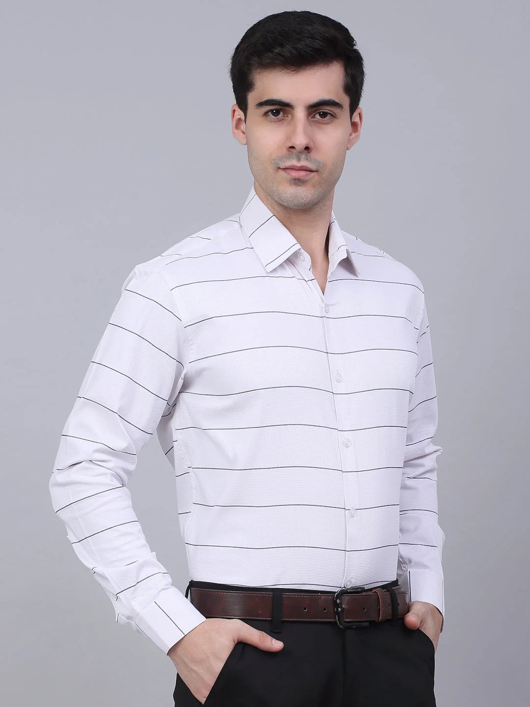 Men's White Striped Formal Shirt | Cotton Mens Shirt