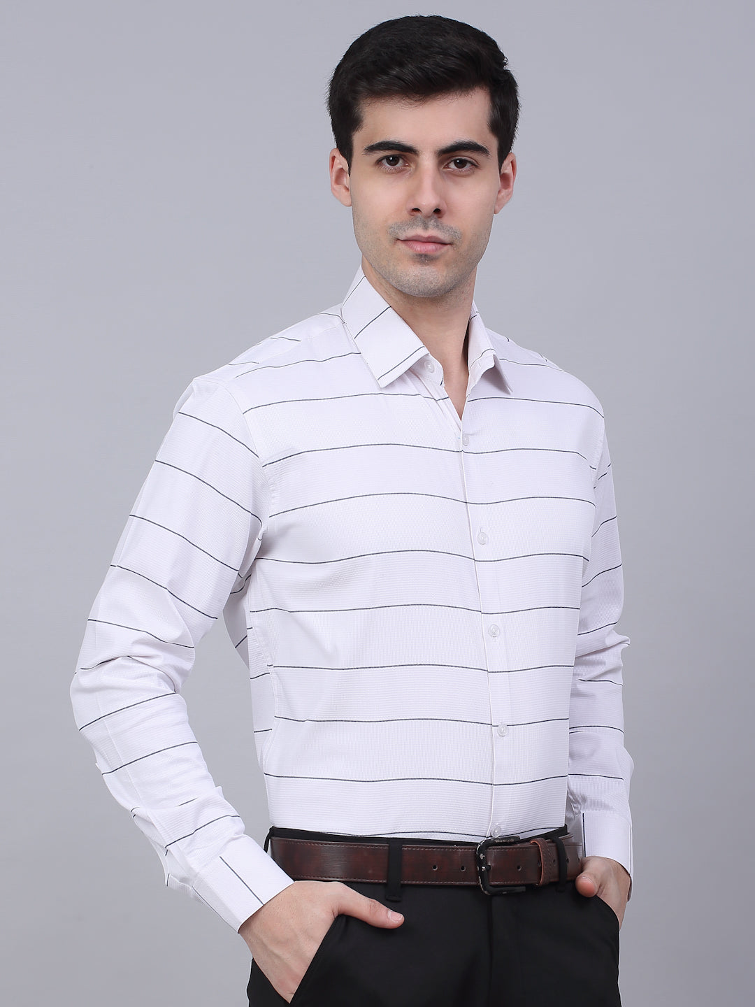 Men's White Striped Formal Shirt | Cotton Mens Shirt