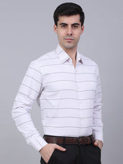 Men's White Horizontal Striped Formal Shirt-SF-839