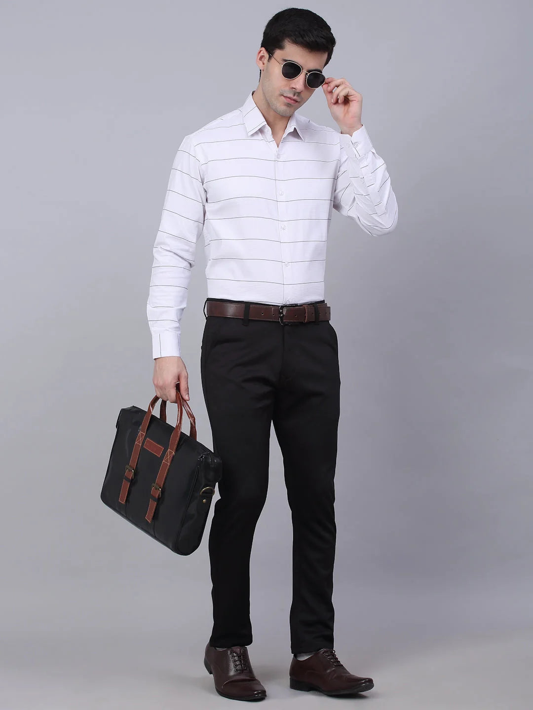 Men's White Striped Formal Shirt | Cotton Mens Shirt