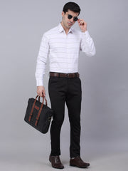 Men's White Horizontal Striped Formal Shirt-SF-839