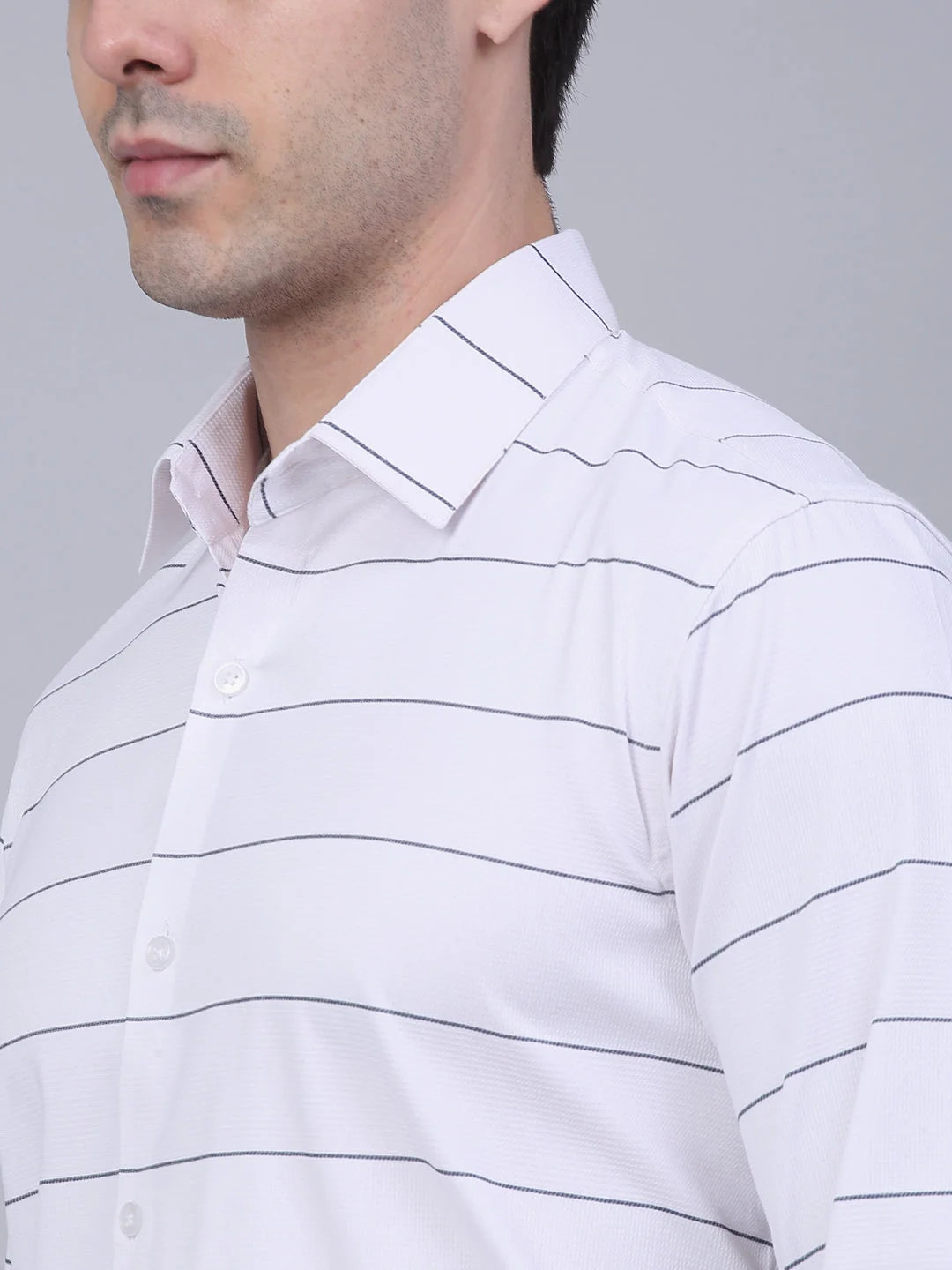 Men's White Striped Formal Shirt | Cotton Mens Shirt