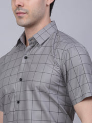 Indian Needle Cotton Half Sleeve Checked Formal Shirts-SF-840