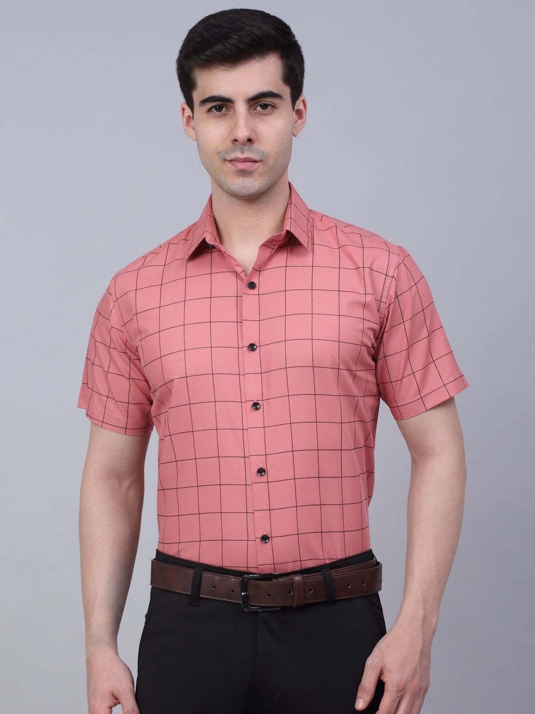 Indian Needle Men's Cotton Half Sleeve Checked Formal Shirts-SF-840