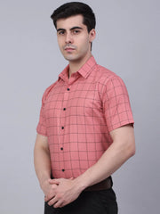 Indian Needle Men's Cotton Half Sleeve Checked Formal Shirts-SF-840