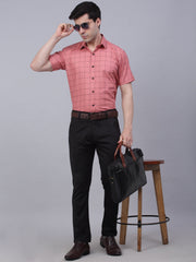 Indian Needle Men's Cotton Half Sleeve Checked Formal Shirts-SF-840