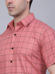 Indian Needle Men's Cotton Half Sleeve Checked Formal Shirts-SF-840