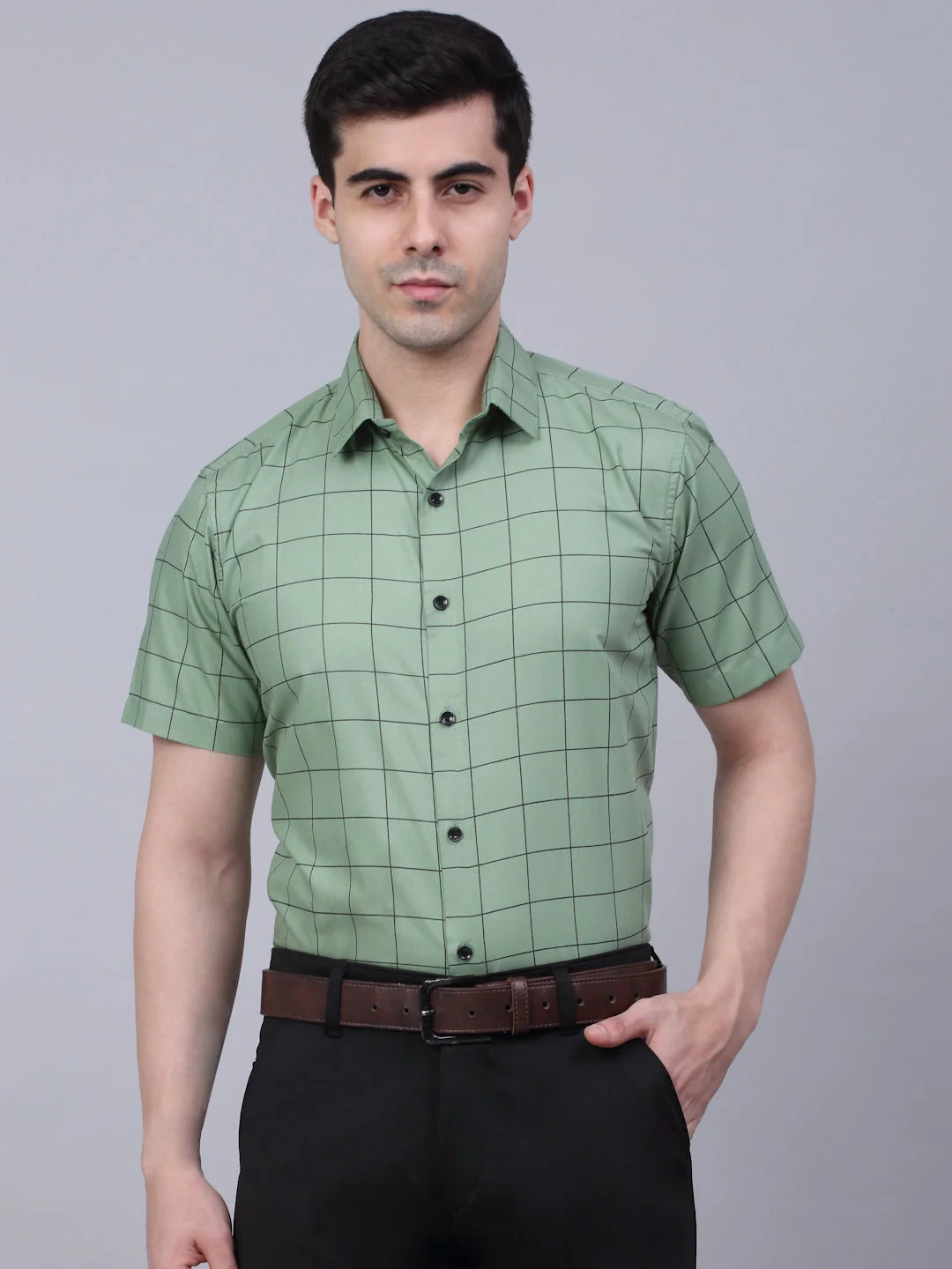 Indian Needle Cotton Half Checked Formal Shirts for Men