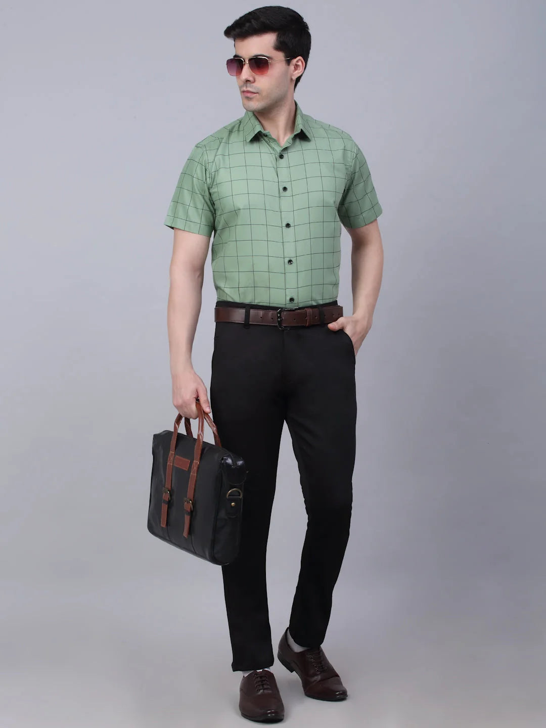 Indian Needle Cotton Half Checked Formal Shirts for Men