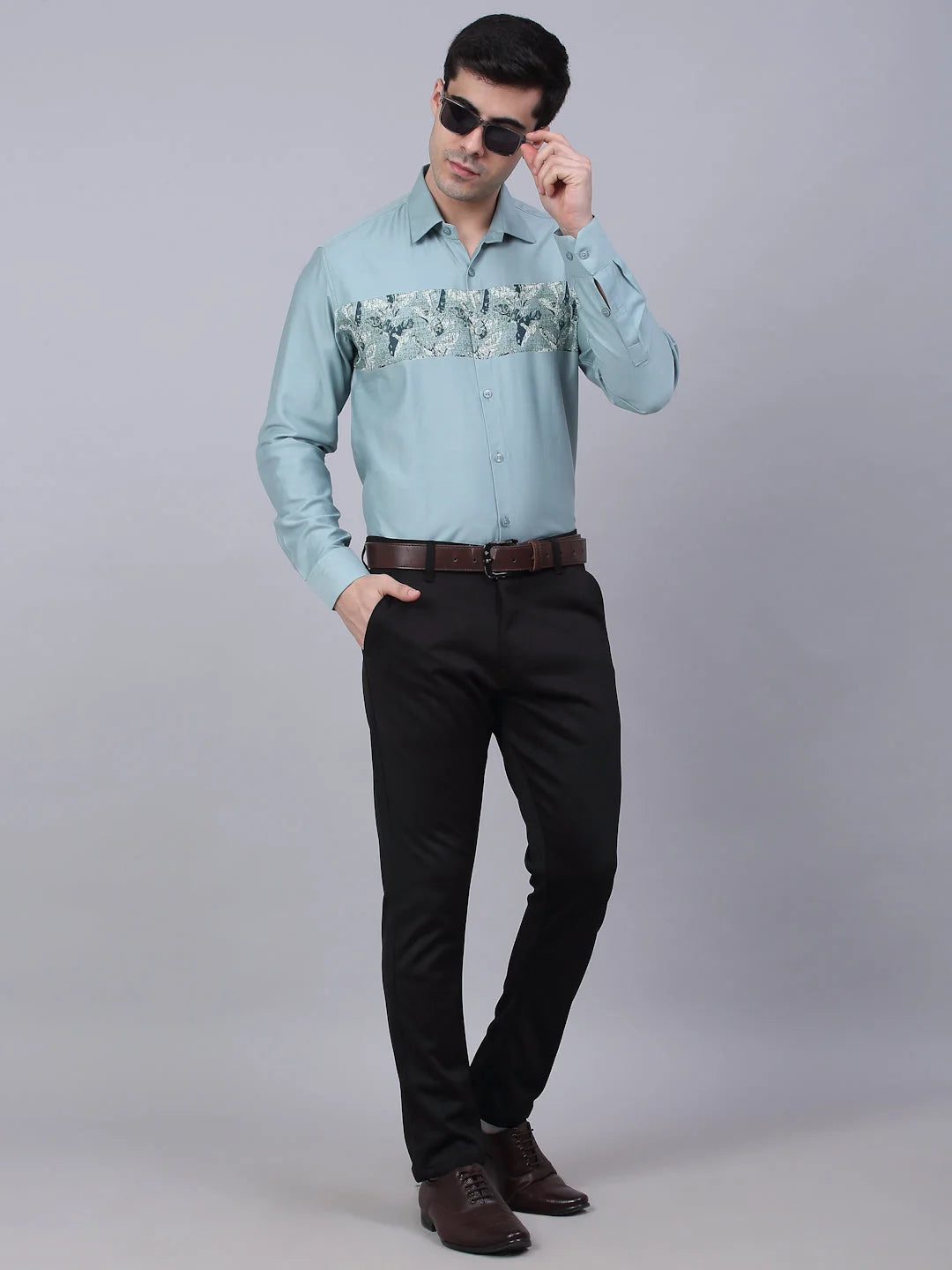 Indian Needle Cotton Lycra Mens Printed Formal Shirt