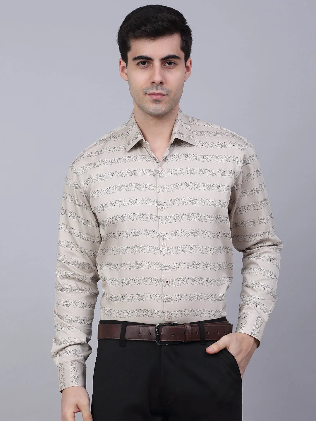 Indian Needle Men's Cotton Lycra Printed Formal Shirts-SF-844