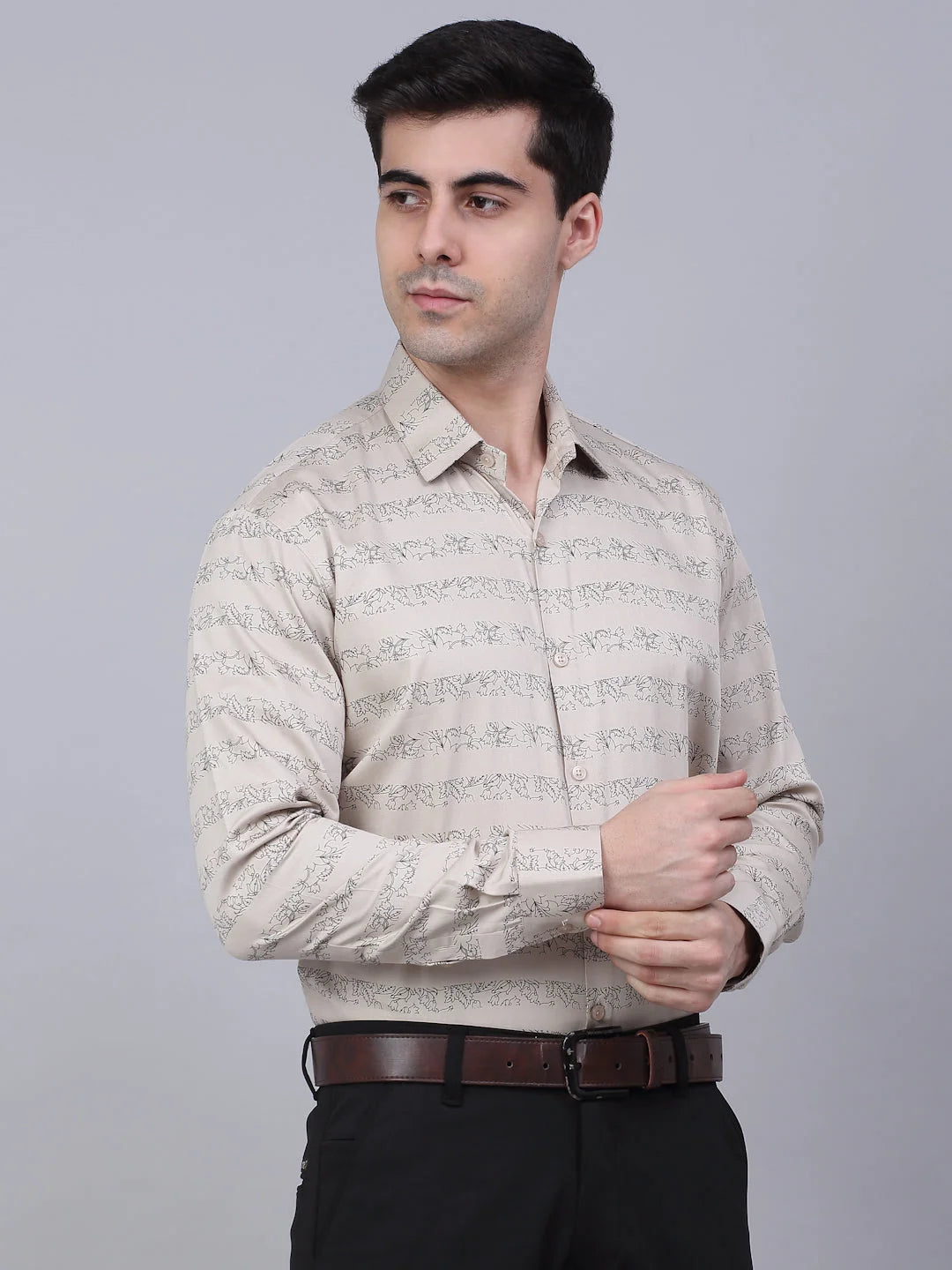 Indian Needle Cotton Lycra Mens Printed Formal Shirt - SF-844