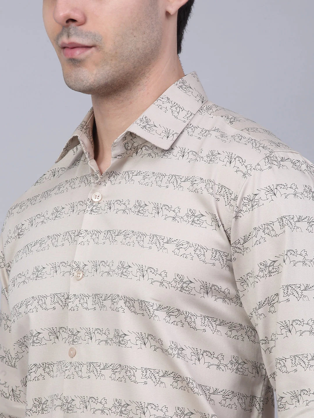 Indian Needle Cotton Lycra Mens Printed Formal Shirt - SF-844