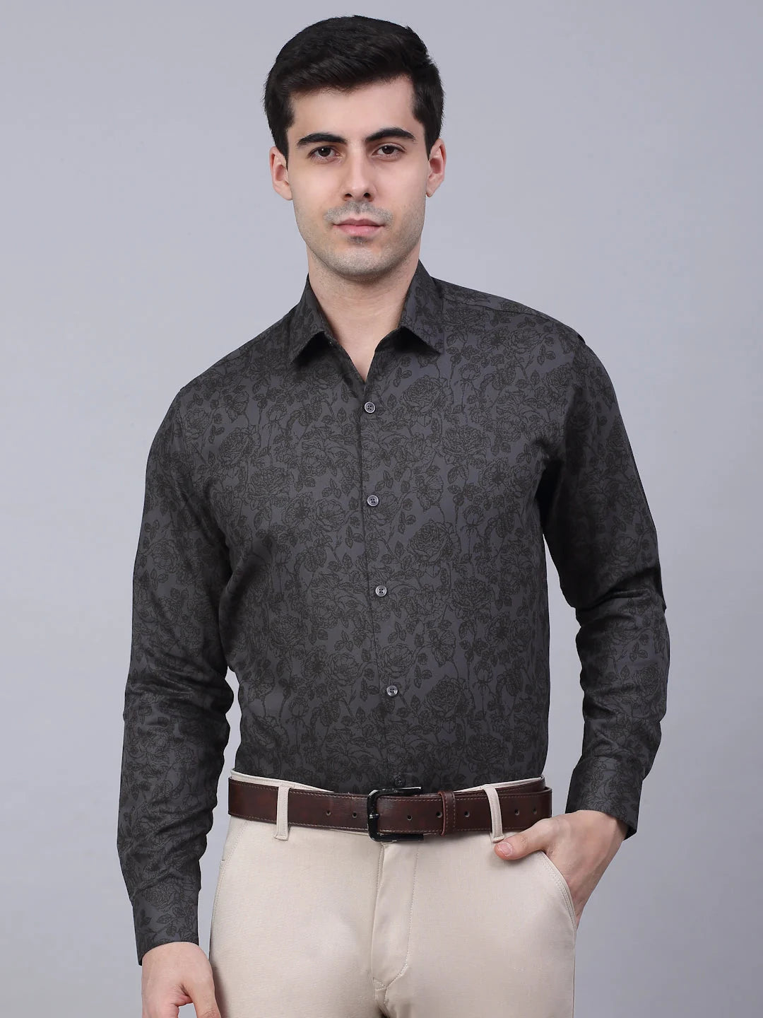 Indian Needle Men's Cotton Lycra Printed Formal Shirts-SF-845