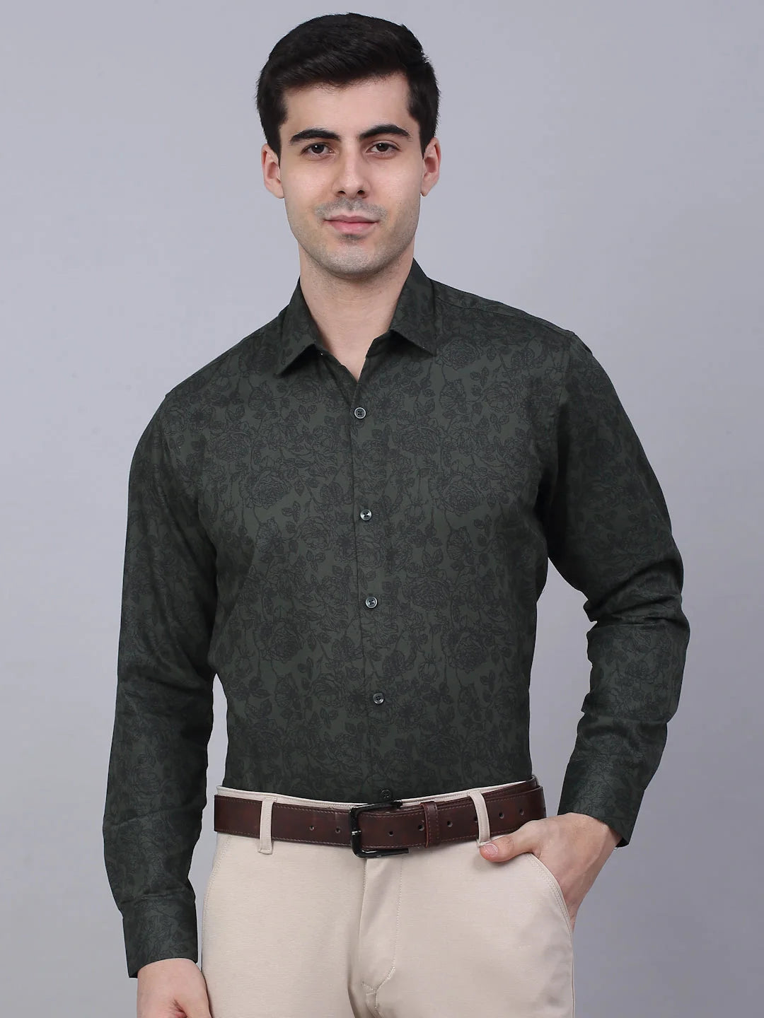 Indian Needle Men's Lycra Printed Formal Shirt - SF-845