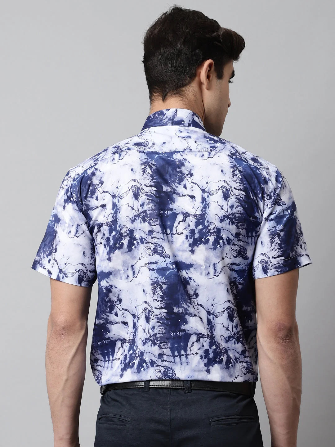 Blue Classic Printed Formal Shirt for Men - Cotton Shirt