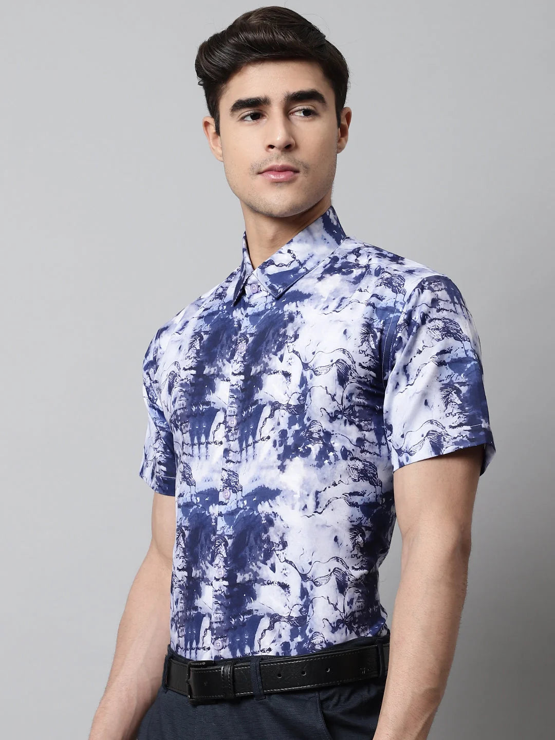 Blue Classic Printed Formal Shirt for Men - Cotton Shirt