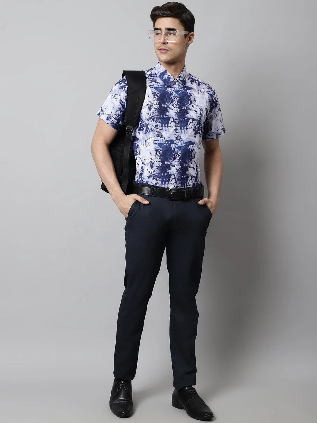 Blue Classic Printed Formal Shirt for Men - Cotton Shirt