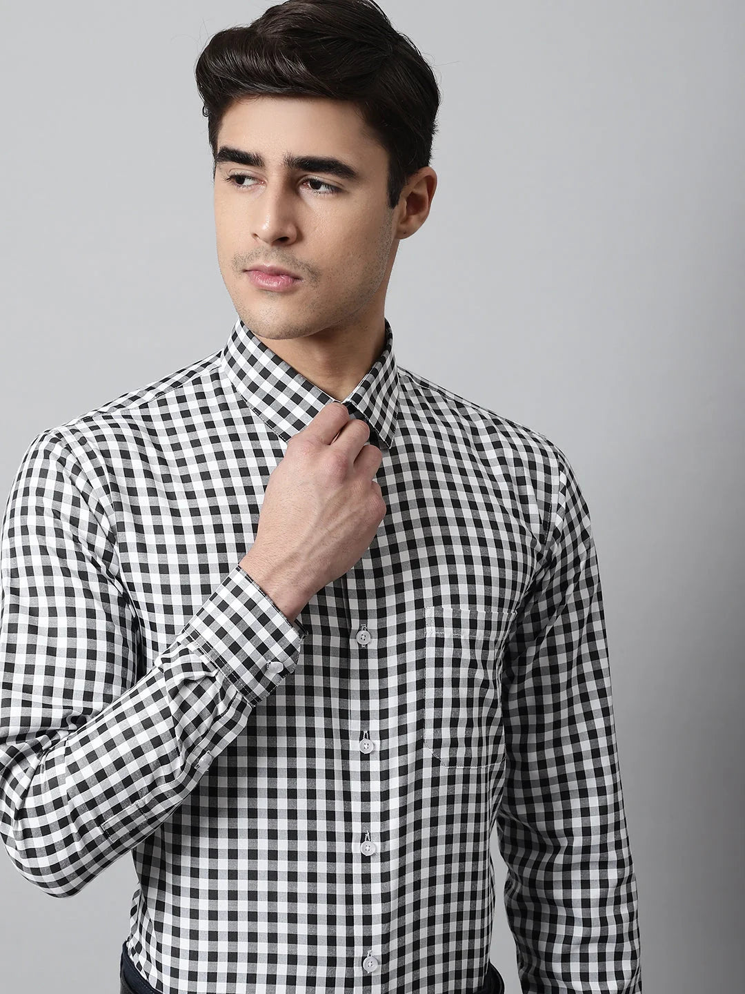 Men Black Checks Pure Cotton Formal Shirt-SF-847