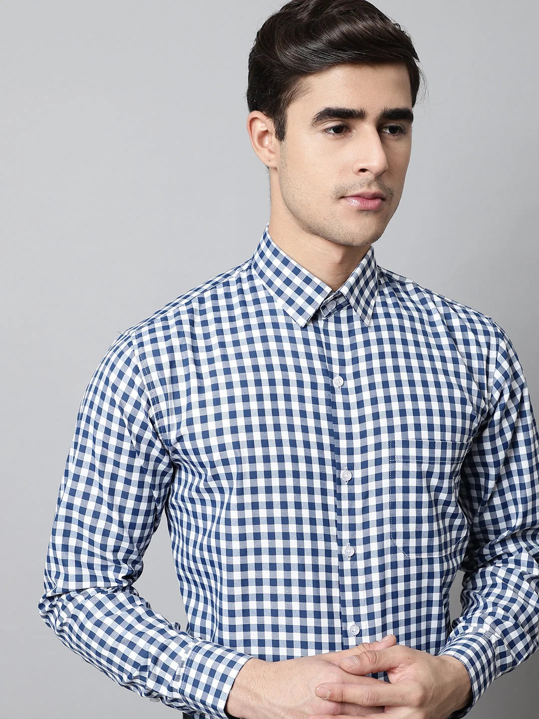 Men Blue Checks Pure Cotton Formal Shirt-SF-847