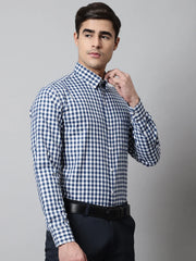 Men Blue Checks Pure Cotton Formal Shirt-SF-847