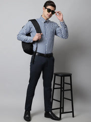 Men Blue Checks Pure Cotton Formal Shirt-SF-847