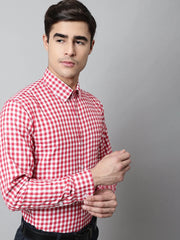 Men Red Checks Pure Cotton Formal Shirt-SF-847