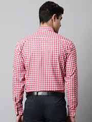 Men Red Checks Pure Cotton Formal Shirt-SF-847