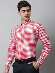 Men Red Checks Pure Cotton Formal Shirt-SF-847