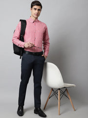 Men Red Checks Pure Cotton Formal Shirt-SF-847