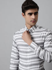 Men Grey Classic Horizontal Striped Formal Shirt-SF-848
