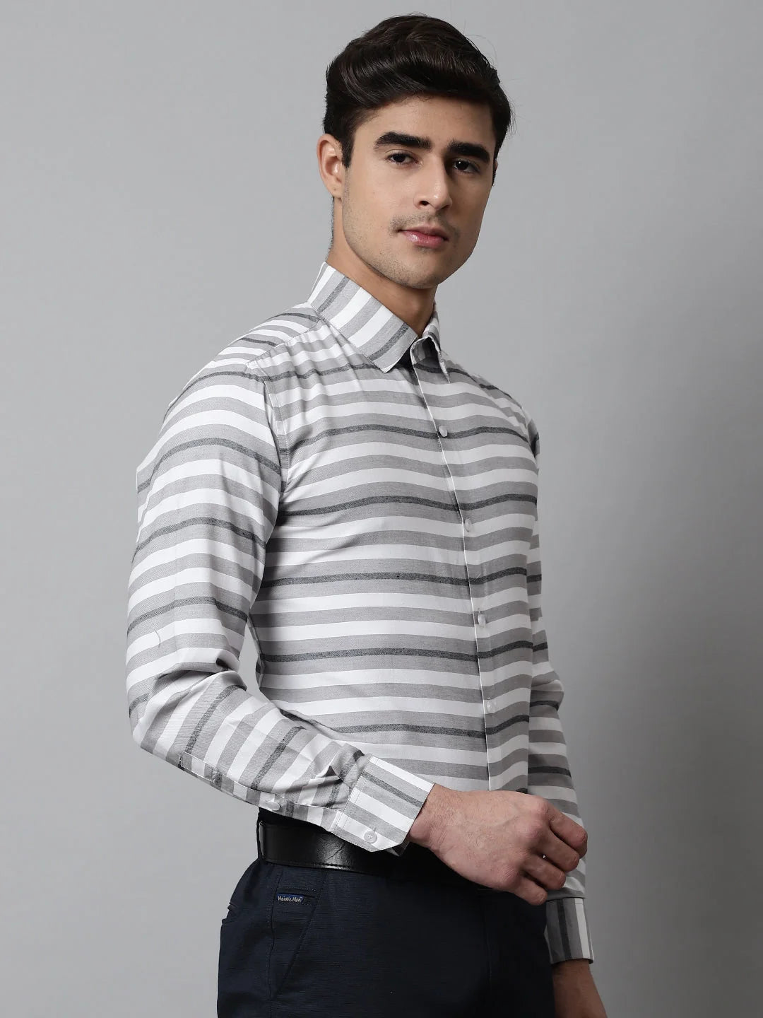Grey Striped Formal Cotton Shirt - Shop Mens Formal Shirts